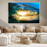 19378-MGV-CV-36X24-Ocean Wave Sunset Wall Art – Vibrant Surf and Golden Horizon Canvas Print, Coastal Seascape Photography for Living Room, Bedroom,
