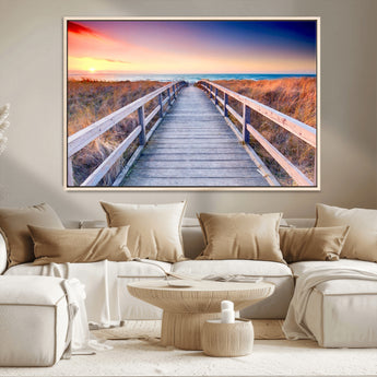 60625-MGV-CV-36X24-Beach Boardwalk Sunrise Wall Art – Coastal Pathway to Ocean Canvas Print, Seaside Landscape Decor for Home or Office