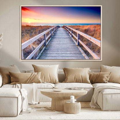 60625-MGV-CV-36X24-Beach Boardwalk Sunrise Wall Art – Coastal Pathway to Ocean Canvas Print, Seaside Landscape Decor for Home or Office