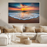16110-MGV-CV-36X24-Ocean Sunset Wall Art – Vibrant Beach Waves and Horizon Canvas Print, Relaxing Coastal Seascape Decor for Living Room or Bedroom