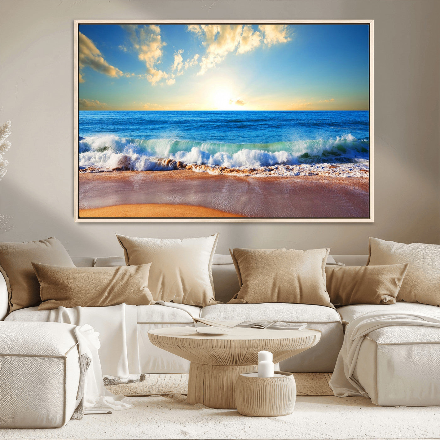 50522-MGV-CV-36X24-Ocean Sunrise Wall Art – Peaceful Beach Waves and Golden Horizon Canvas Print, Coastal Seascape Decor for Home or Office