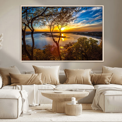 71863-MGV-CV-36X24-Lake Sunset Wall Art – Scenic Nature Canvas Print with Trees and Golden Sky, Serene Landscape Decor for Living Room, Bedroom or