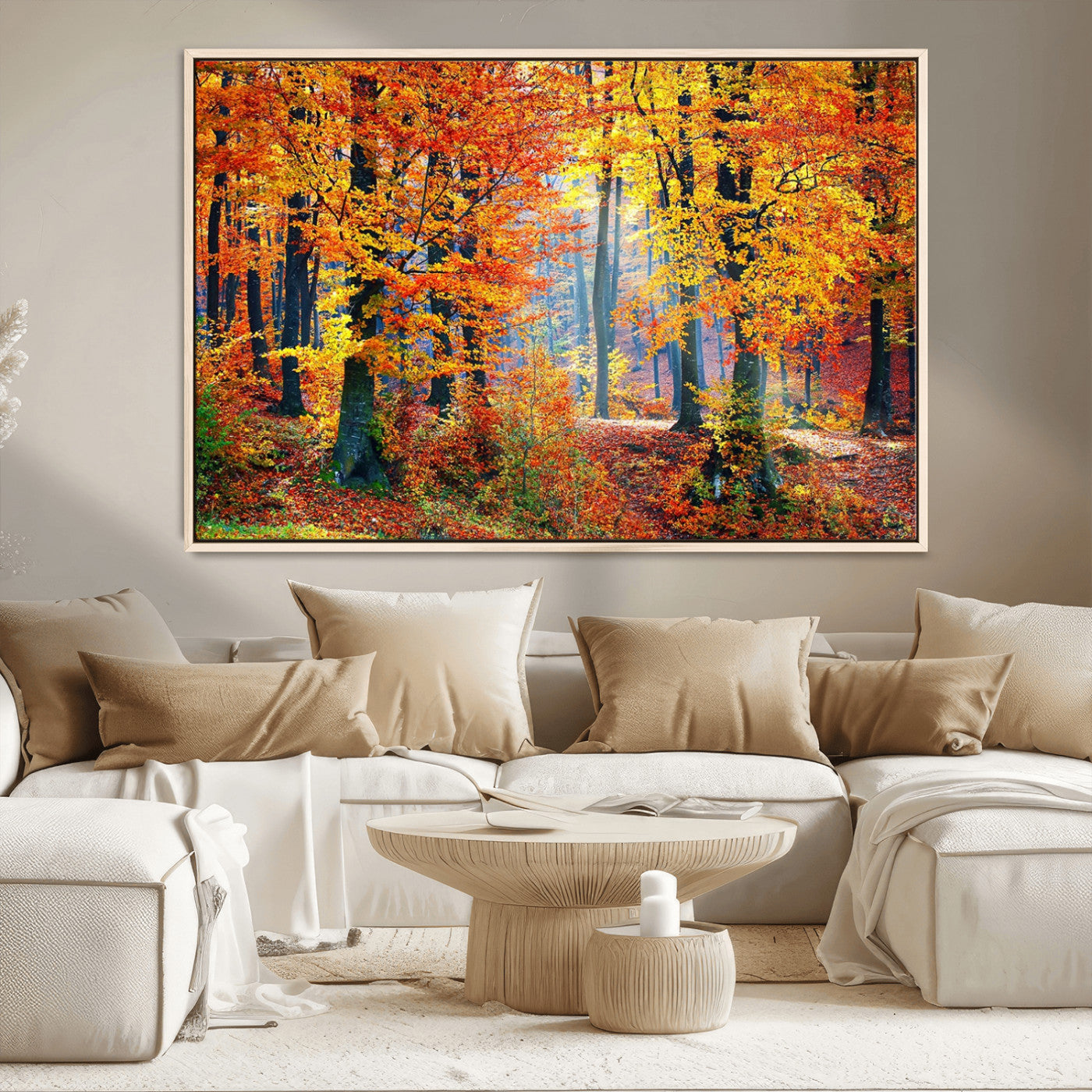 91746-MGV-CV-36X24-Autumn Forest Wall Art – Vibrant Fall Foliage Canvas Print, Colorful Nature Landscape Decor for Living Room, Bedroom or Office