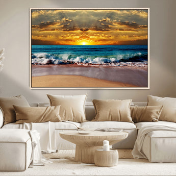 83389-MGV-CV-36X24-Ocean Sunrise Wall Art – Vibrant Beach Waves Canvas Print, Coastal Seascape Decor for Living Room or Office