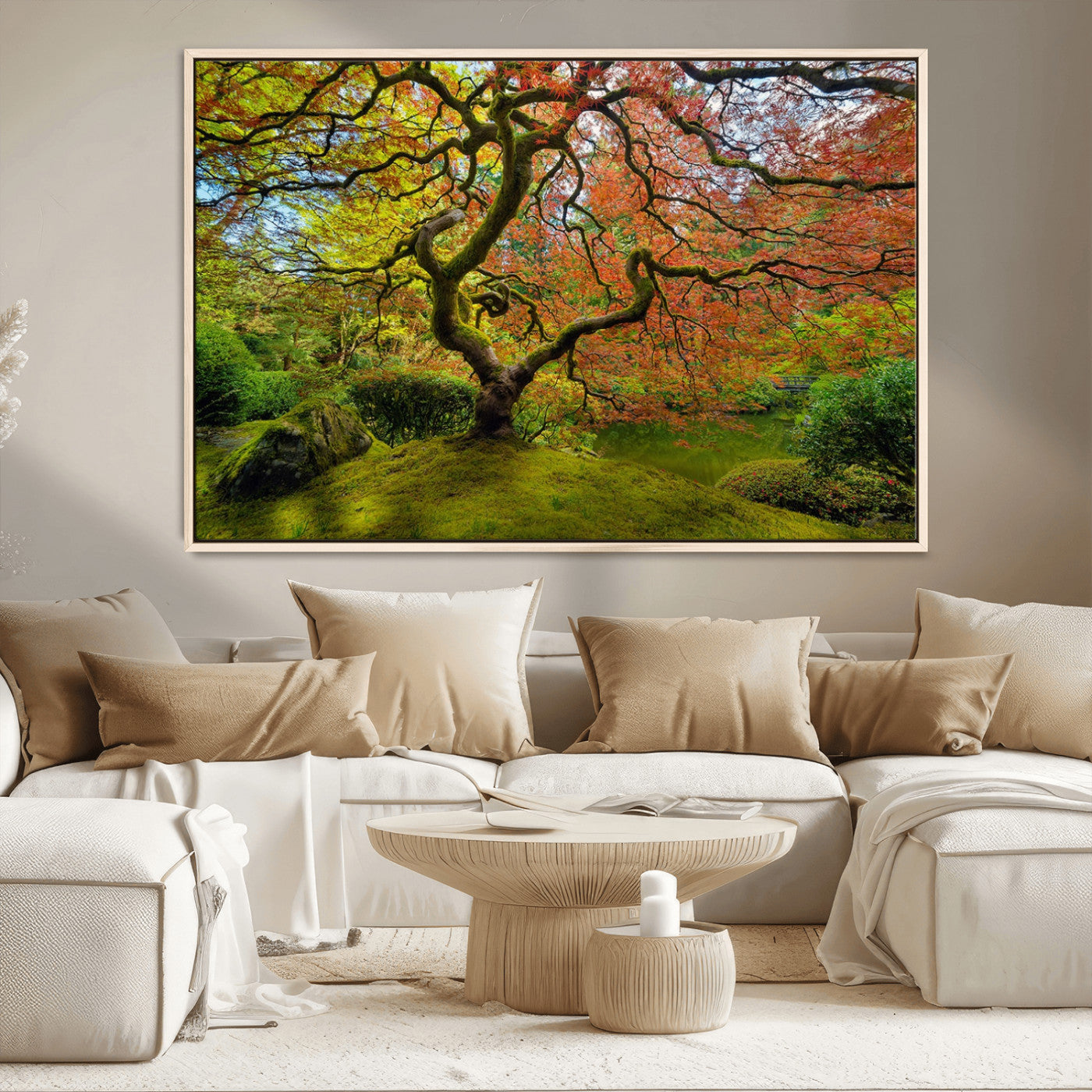 10316-MGV-CV-36X24-Japanese Maple Tree Wall Art – Colorful Autumn Foliage Canvas Print, Zen Nature Landscape Artwork for Living Room Bedroom, or