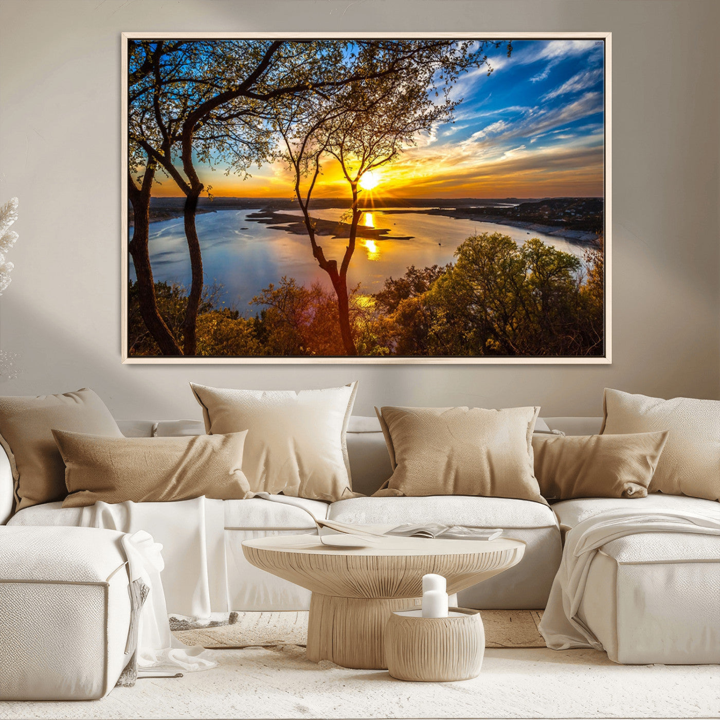 66839-MGV-CV-36X24-Lake Sunset Wall Art – Golden Hour Canvas Print with Trees and Water Reflection, Scenic Landscape Photography for Living Room,