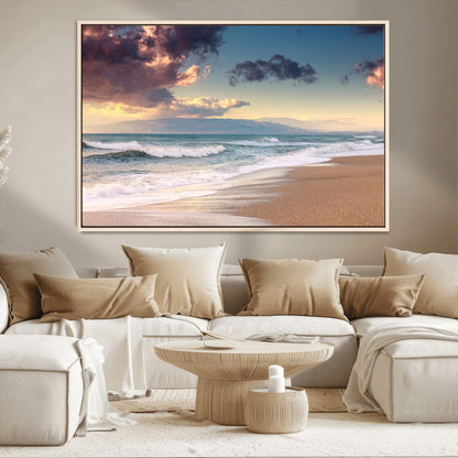 42253-MGV-CV-36X24-Serene Beach Waves Wall Art – Tranquil Ocean Horizon Canvas Print, Coastal Seascape Decor for Living Room or Office Wall