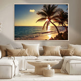 82710-MGV-CV-36X24-Palm Tree Sunset Beach Wall Art – Tropical Ocean Canvas Print, Coastal Paradise Seascape Decor for Living Room or Office Wall