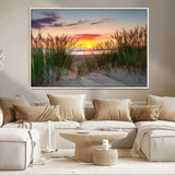 25576-MGV-CV-36X24-Beach Grass Sunset Wall Art – Coastal Sand Dune Landscape Canvas Print, Ocean View Nature Decor for Living Room or Office Wall