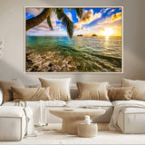 68606-MGV-CV-36X24-Tropical Palm Tree Ocean Wall Art – Sunset Beach Seascape Print, Coastal Paradise Decor for Living Room or Office