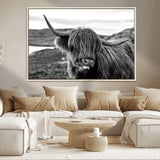 83810-MGV-CV-36X24-Highland Cow Wall Art – Black and White Highland Cattle Print, Rustic Farmhouse Animal Decor for Living Room