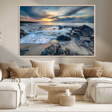 17902-MGV-CV-36X24-Rocky Shore Ocean Sunset Wall Art – Coastal Seascape Canvas Print, Nature Beach Decor for Living Room or Office