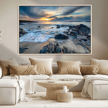 17902-MGV-CV-36X24-Rocky Shore Ocean Sunset Wall Art – Coastal Seascape Canvas Print, Nature Beach Decor for Living Room or Office