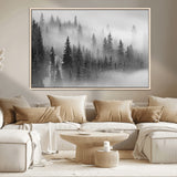 57235-MGV-CV-36X24-Misty Pine Forest Wall Art – Black and White Mountain Landscape Canvas Print, Nature Woodland Decor for Living Room, Bedroom or