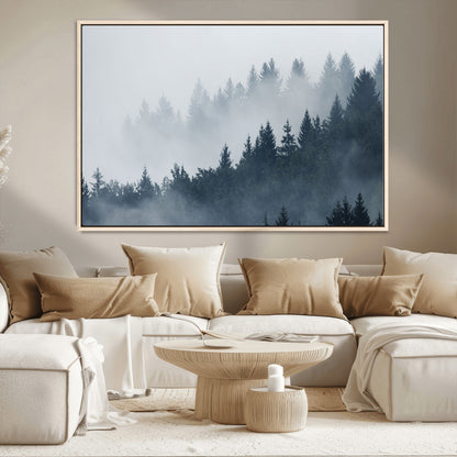 23671-MGV-CV-36X24-Misty Forest Wall Art – Serene Foggy Pine Trees Landscape Canvas Print, Tranquil Nature Decor for Living Room, Bedroom or Office