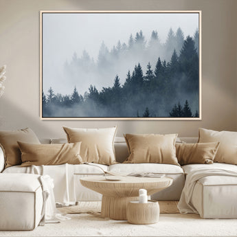 23671-MGV-CV-36X24-Misty Forest Wall Art – Serene Foggy Pine Trees Landscape Canvas Print, Tranquil Nature Decor for Living Room, Bedroom or Office