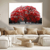 80021-MGV-CV-36X24-Red Tree Wall Art – Striking Black and White Landscape Canvas Print with Vibrant Red Leaves, Modern Nature Decor for Living Room