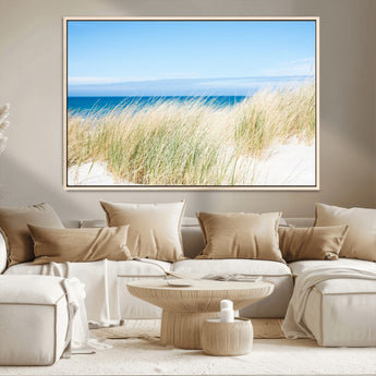 96913-MGV-CV-36X24-Coastal Dunes Wall Art – Serene Beach Grass and Blue Ocean Canvas Print, Relaxing Seaside Nature Decor for Living Room, Bedroom or