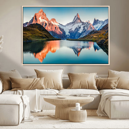 88453-MGV-CV-36X24-Mountain Lake Wall Art – Snow-Capped Peaks Reflected in Alpine Water Canvas Print, Nature Landscape Wall Decor for Living Room or