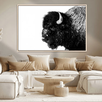 68780-MGV-CV-36X24-Bison Close-Up Wall Art – Black and White Buffalo Canvas Print, Rustic Wildlife Photography Decor for Living Room, Office, or