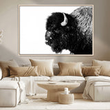 68780-MGV-CV-36X24-Bison Close-Up Wall Art – Black and White Buffalo Canvas Print, Rustic Wildlife Photography Decor for Living Room, Office, or