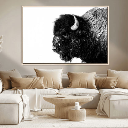 68780-MGV-CV-36X24-Bison Close-Up Wall Art – Black and White Buffalo Canvas Print, Rustic Wildlife Photography Decor for Living Room, Office, or
