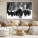 62434-MGV-CV-36X24-Bison Herd Wall Art – Majestic Black and White Buffalo Canvas Print, Wildlife Nature Photography Decor for Living Room, Office or