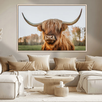 64824-MGV-CV-36X24-Highland Cow Wall Art – Rustic Scottish Bull Canvas Print, Farmhouse Animal Decor for Living Room, Bedroom, Office or Cabin