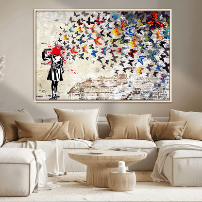 88654-MGV-CV-36X24-Butterfly Explosion Graffiti Wall Art – Street Art Canvas Print, Colorful Butterfly Spray Mural, Modern Abstract Urban Wall Decor