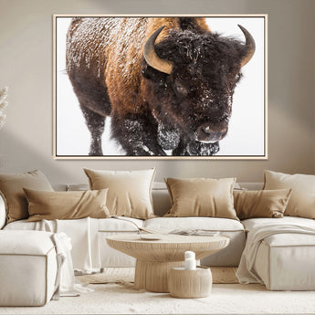 65605-MGV-CV-36X24-Snow Bison Wall Art – Close Up Buffalo Canvas Print, Rustic Western Wildlife Photography, Farmhouse Cabin Lodge Decor for Living