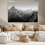 10775-MGV-CV-36X24-Snow Capped Mountain Wall Art – Black and White Canvas Print of Majestic Peaks, Nature Landscape Photography for Office, Bedroom,