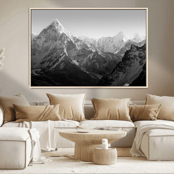 10775-MGV-CV-36X24-Snow Capped Mountain Wall Art – Black and White Canvas Print of Majestic Peaks, Nature Landscape Photography for Office, Bedroom,