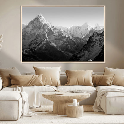 10775-MGV-CV-36X24-Snow Capped Mountain Wall Art – Black and White Canvas Print of Majestic Peaks, Nature Landscape Photography for Office, Bedroom,