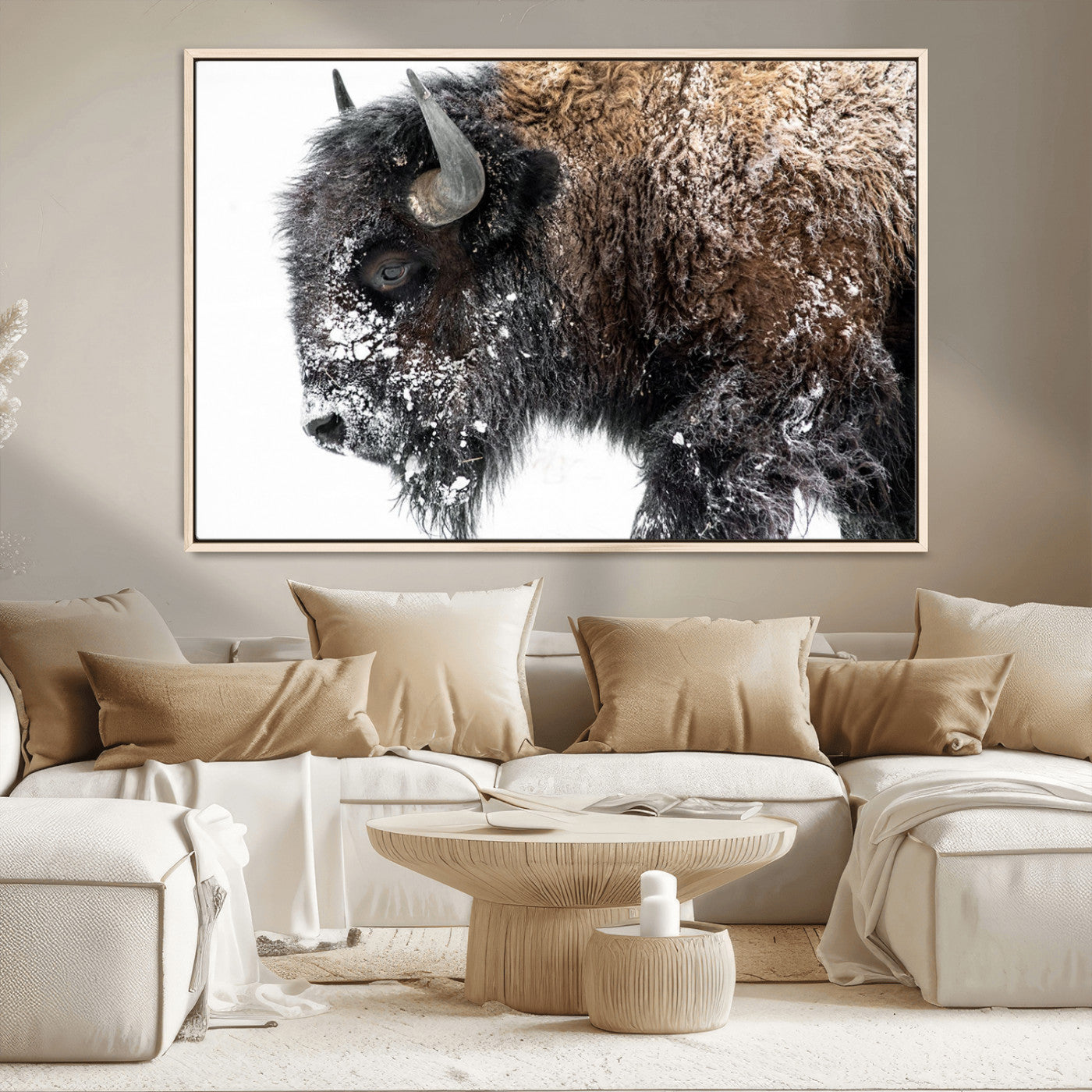 24304-MGV-CV-36X24-Bison Wall Art Canvas Print, Framed Winter Bison Art Picture Print, Snowy Buffalo Perfect Rustic Farmhouse Decor Artwork