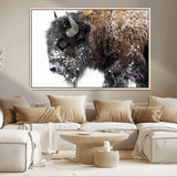 24304-MGV-CV-36X24-Bison Wall Art Canvas Print, Framed Winter Bison Art Picture Print, Snowy Buffalo Perfect Rustic Farmhouse Decor Artwork