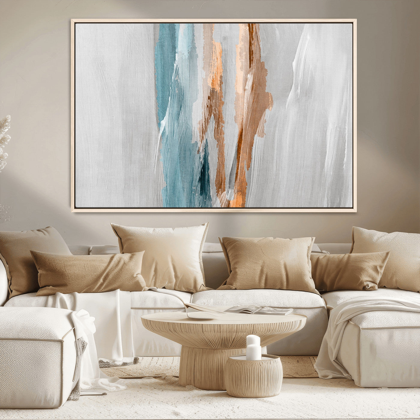 66154-MGV-CV-36X24-Abstract Brushstroke Wall Art – Modern Teal and Gold Canvas Print, Minimalist Contemporary Painting for Living Room, Bedroom, or