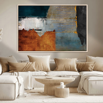 35026-MGV-CV-36X24-Abstract Canvas Wall Art – Modern Teal, Rust, Black and Gold Textured Painting, Contemporary Decor for Living Room, Bedroom