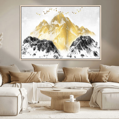 37733-MGV-CV-36X24-Golden Mountain Wall Art – Modern Abstract Landscape Canvas Print with Birds, Luxury Nature Decor for Living Room, Bedroom, or