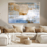 72354-MGV-CV-36X24-Blue and Gold Abstract Wall Art – Modern Minimalist Canvas Print, Textured Contemporary Painting for Living Room, Bedroom, or