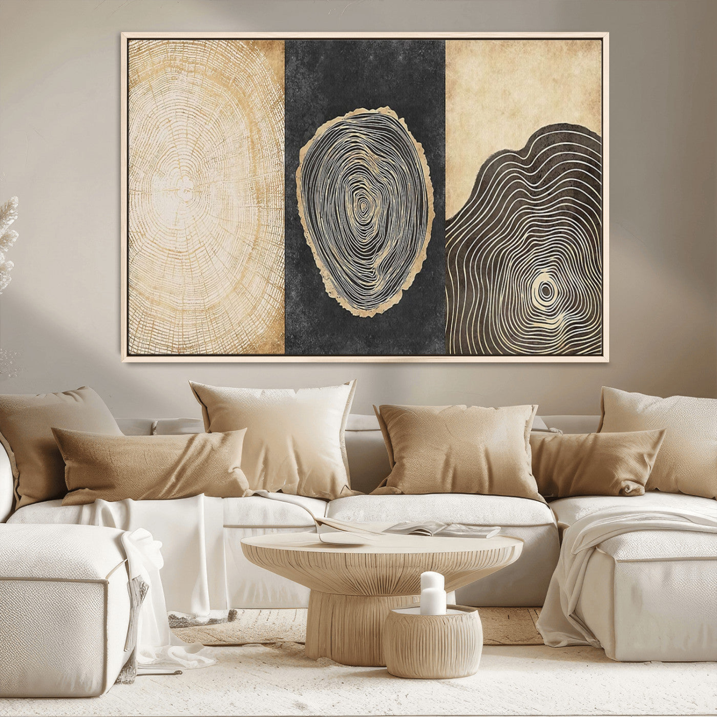 77785-MGV-CV-36X24-Tree Ring Abstract Wall Art – Rustic Wood Growth Pattern Canvas Prints, Modern Nature-Inspired Decor for Living Room or Office