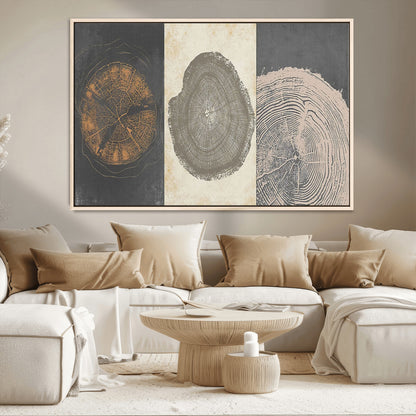 80725-MGV-CV-36X24-Wood Tree Rings Wall Art Canvas Print, Framed Tree Rings Art Picture Print, Abstract Tree Rings Perfect Modern Boho Decor Artwork