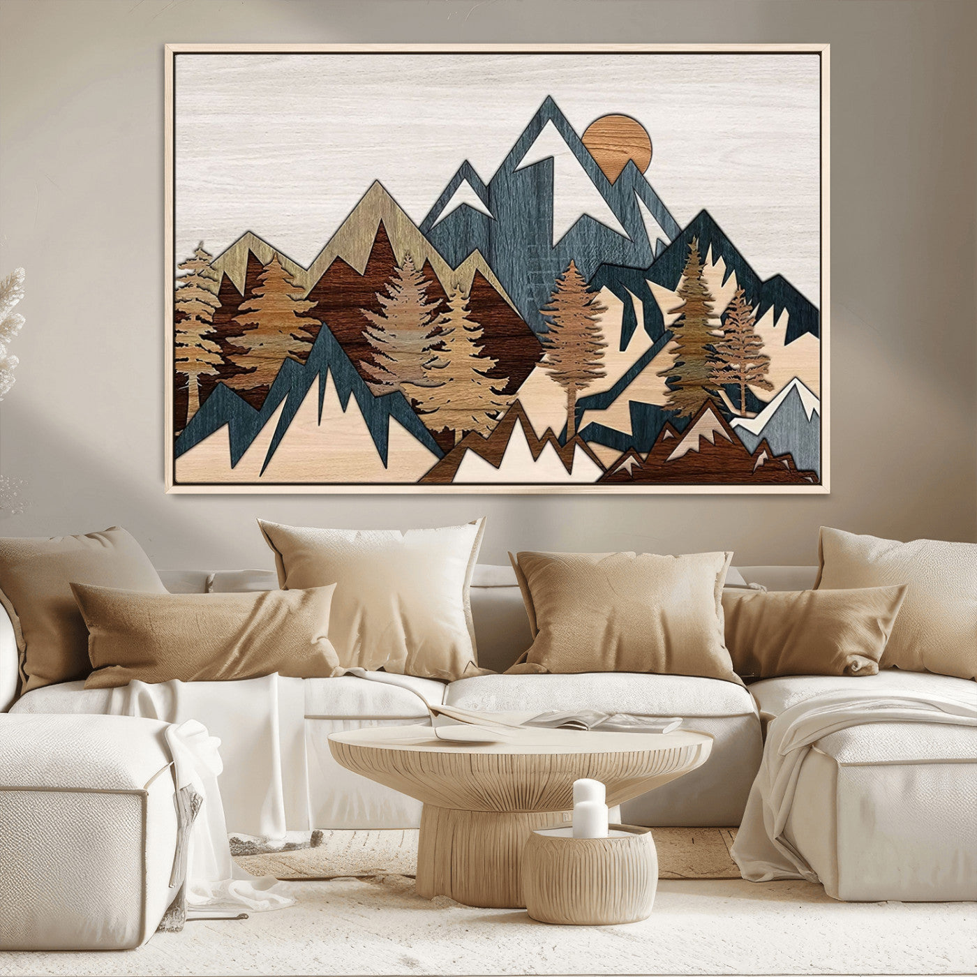 67950-MGV-CV-36X24-Modern Wood Wall Art Canvas Print, Framed Mountain Range Art Picture Print, Wood Mountain Range Perfect Rustic Decor Artwork