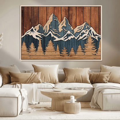 41330-MGV-CV-36X24-Rustic Mountain Wall Art – Wooden Nature Scene with Trees and Peaks, Handmade 3D Layered Decor for Living Room, Cabin or Office