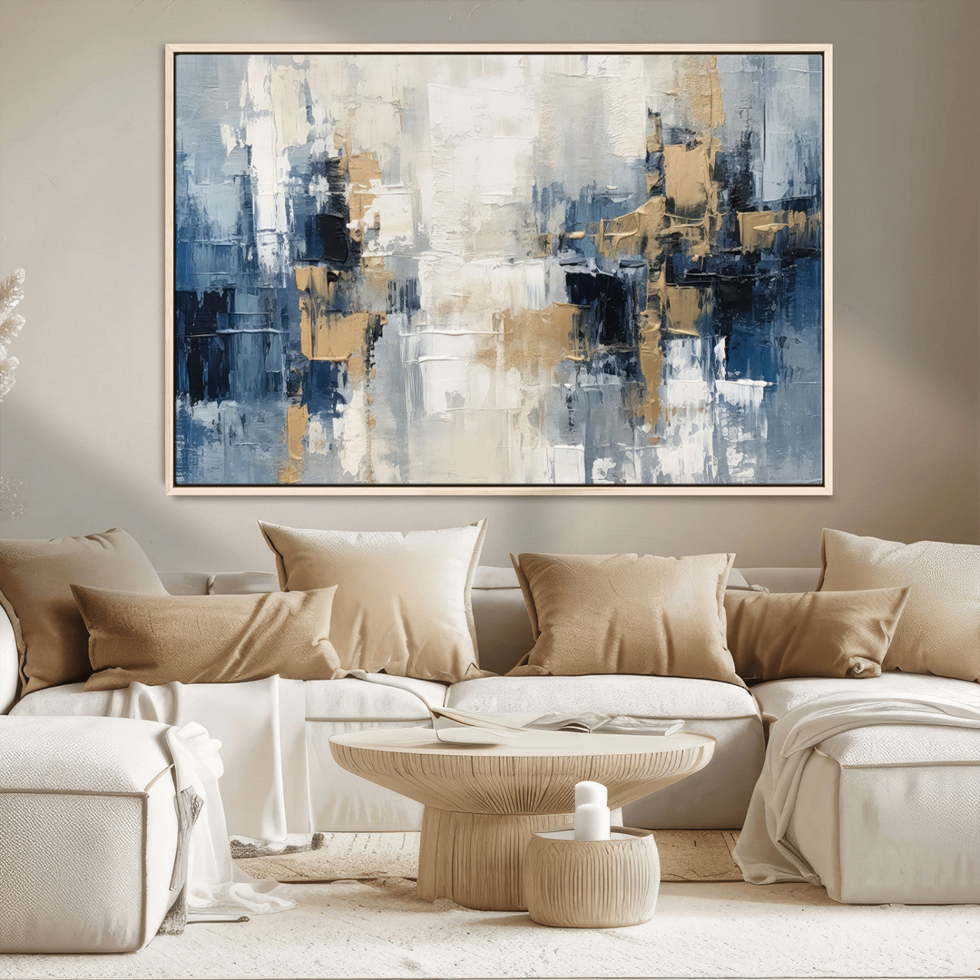 44344-MGV-CV-36X24-Abstract Blue and Gold Wall Art – Modern Hand Painted Canvas Print, Contemporary Textured Painting for Living Room, Bedroom or