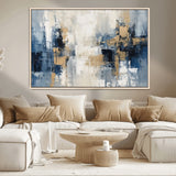 44344-MGV-CV-36X24-Abstract Blue and Gold Wall Art – Modern Hand Painted Canvas Print, Contemporary Textured Painting for Living Room, Bedroom or