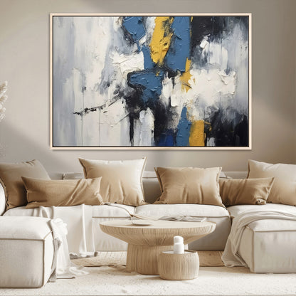 63850-MGV-CV-36X24-Abstract Blue and Yellow Wall Art – Modern Textured Canvas Painting, Bold Contemporary Artwork for Living Room, Bedroom or Office