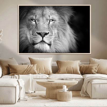 94453-MGV-CV-36X24-Lion Portrait Wall Art – Black and White King of the Jungle Canvas Print, Safari Wildlife Decor for Office, Bedroom, or Living