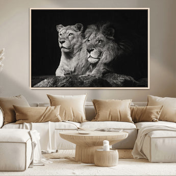 80013-MGV-CV-36X24-Lion and Lioness Wall Art – Black and White Wildlife Photography Canvas Print, African Safari Animal Decor for Office, Bedroom