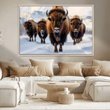 56701-MGV-CV-36X24-Bison Herd Wall Art – Buffalo Walking in Snowy Mountains Canvas Print, Rustic Wildlife Decor for Cabin, Lodge, or Living Room