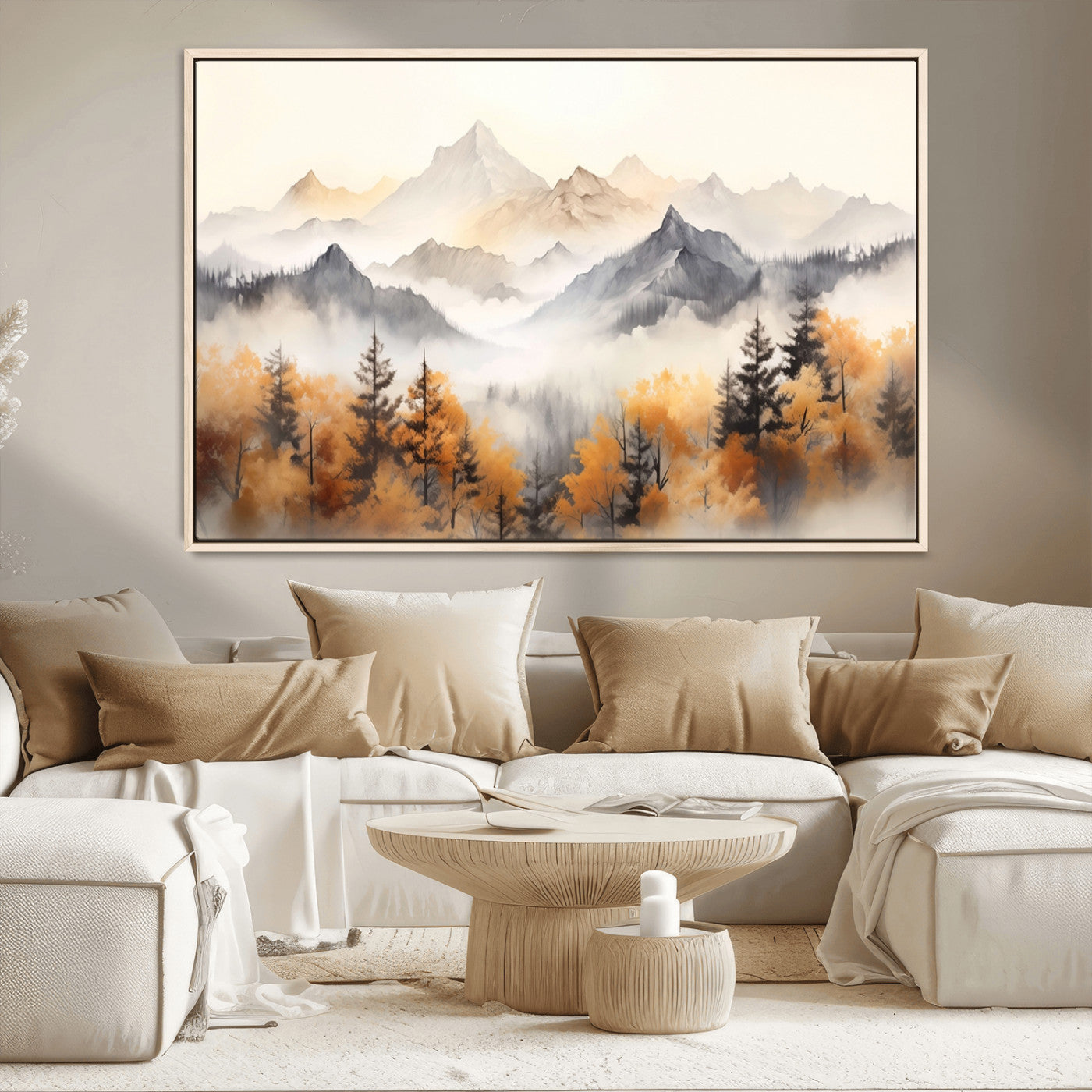 70049-MGV-CV-36X24-Autumn Mountain Forest Wall Art – Misty Landscape Canvas Print, Rustic Nature Inspired Decor for Living Room, Bedroom or Office
